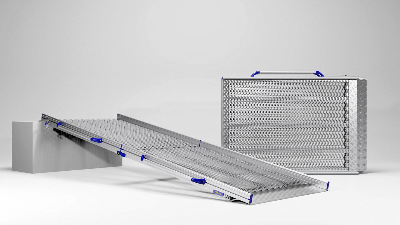 One closed ramp in standing position and one open ramp in lying position